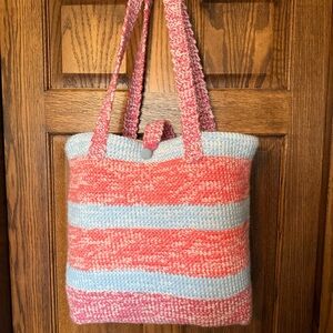 Pastel Stripe Crochet Tote Market Beach Bag